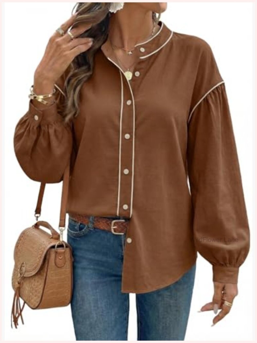 Women's Button Down Shirt Long Sleeve Casual Blouse Top - Picture 4 of 7